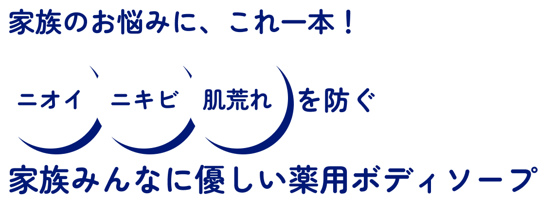 家族のお悩みに、これ一本！ニオイ・ニキビ・肌荒れ を防ぐ家族みんなに優しい薬用ボディソープ