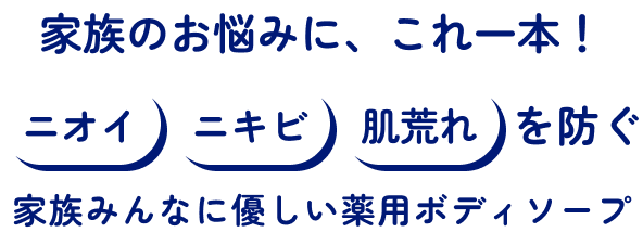 家族のお悩みに、これ一本！ニオイ・ニキビ・肌荒れ を防ぐ家族みんなに優しい薬用ボディソープ